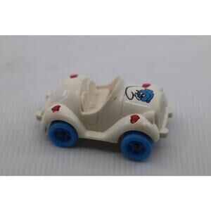 Vintage Smurfs Plastic Toy Car White Blue Wheels European 1970s 1980s Loose